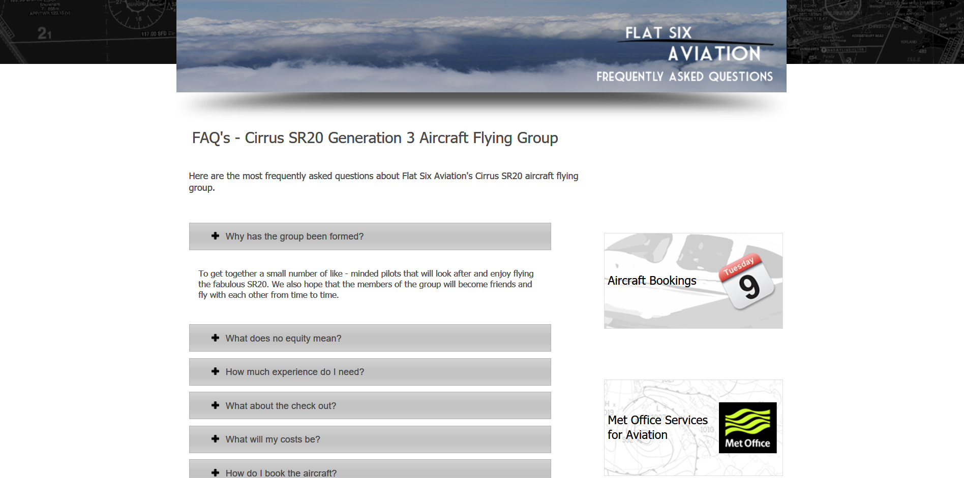 Sample of the design work on the Flat Six Aviation website